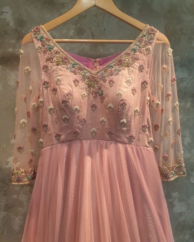 Designer Long Frock B aby pink colour