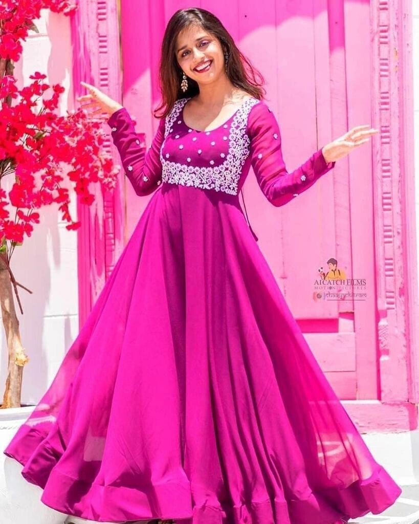 Light Pink and Dark Pink Georgette Anarkali at best price in Surat