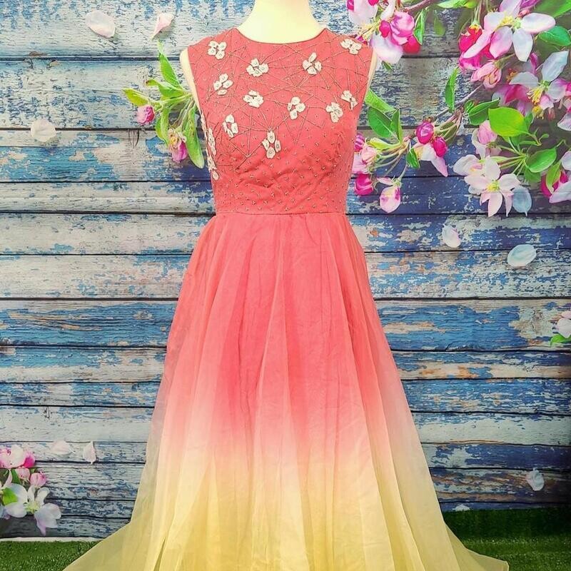 Designer Long Frock Pink & yellow colour Designer Long Frock Pink & yellow colour