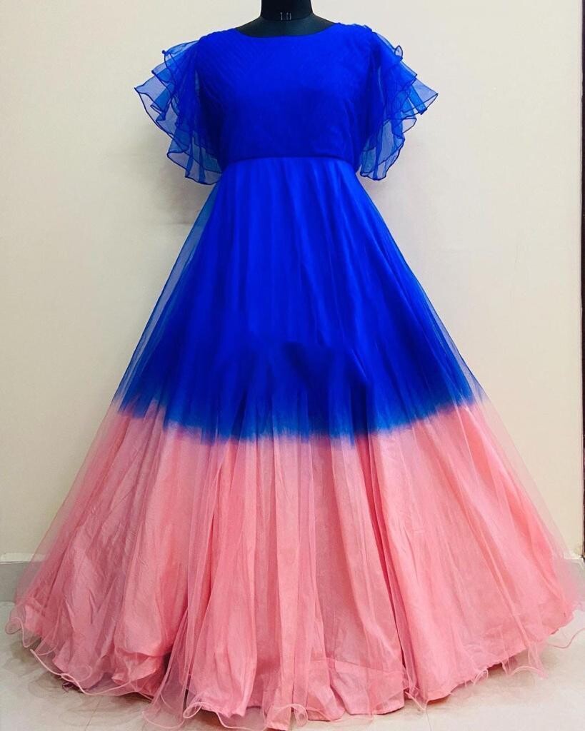 Designer Long Frock pink blue colour