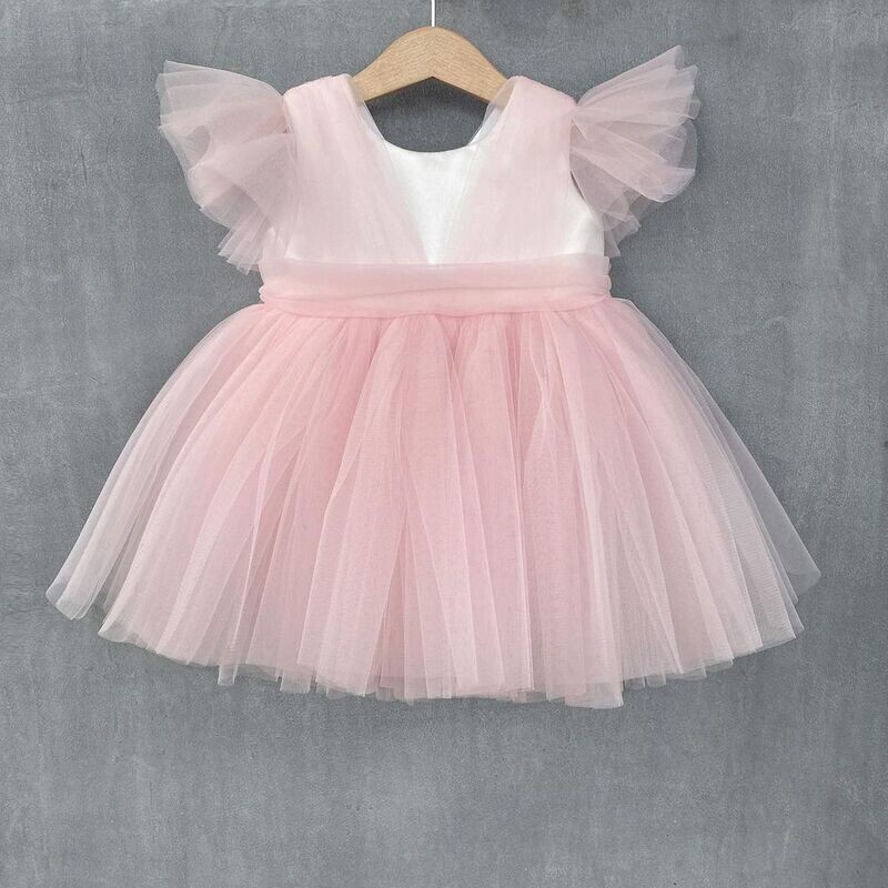 Designer Ruffle Frock -Baby Pink