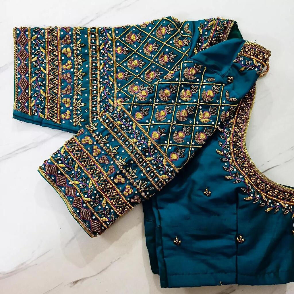 DESIGNER BRIDAL HAND WORK BLOUSE BLUE