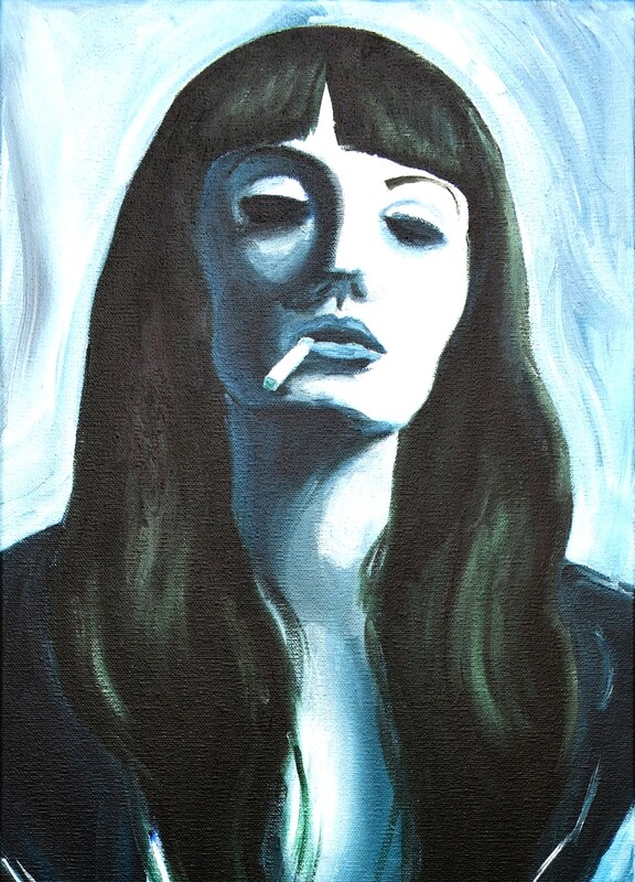 CIGARETTE BREAK oil painting 12&quot; x 36&quot;