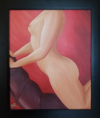 RED ROOM framed oil painting 16" x 20"