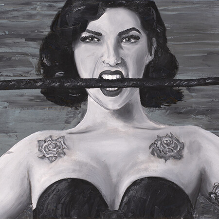YES, MISTRESS framed original oil painting 10&quot; x 30&quot;