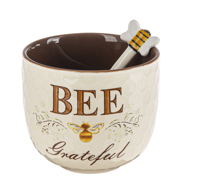 Bee Grateful Honey Bowl & Spoon Set