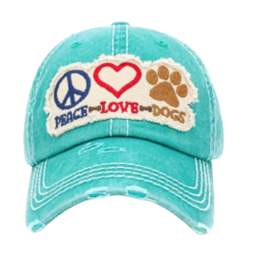 Peace, Love & Dogs Teal Cap