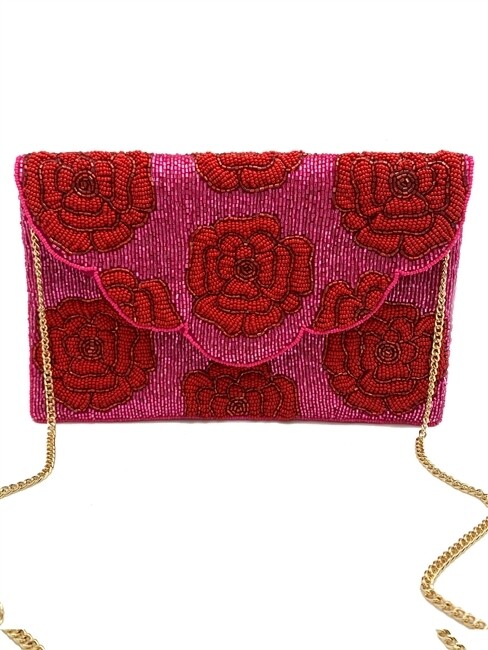 Red, Red Rose Beaded Clutch
