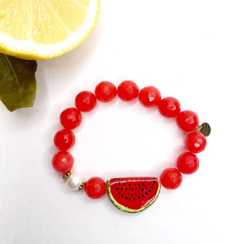 FIRE JADE WITH HANDPAINTED CERAMIC WATERMELON
