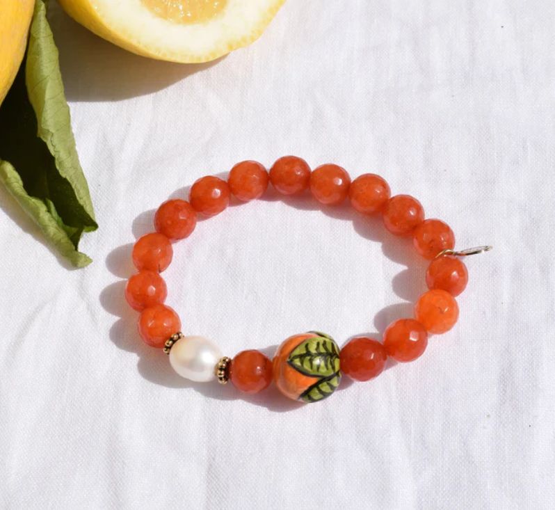 ORANGE JADE WITH HANDPAINTED CERAMIC ORANGE