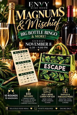 Magnums &amp; Mischief: Big Bottle Bingo at Envy Wine Room