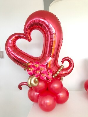 Giant open heart balloon bouquet with Orchid. Air filled.