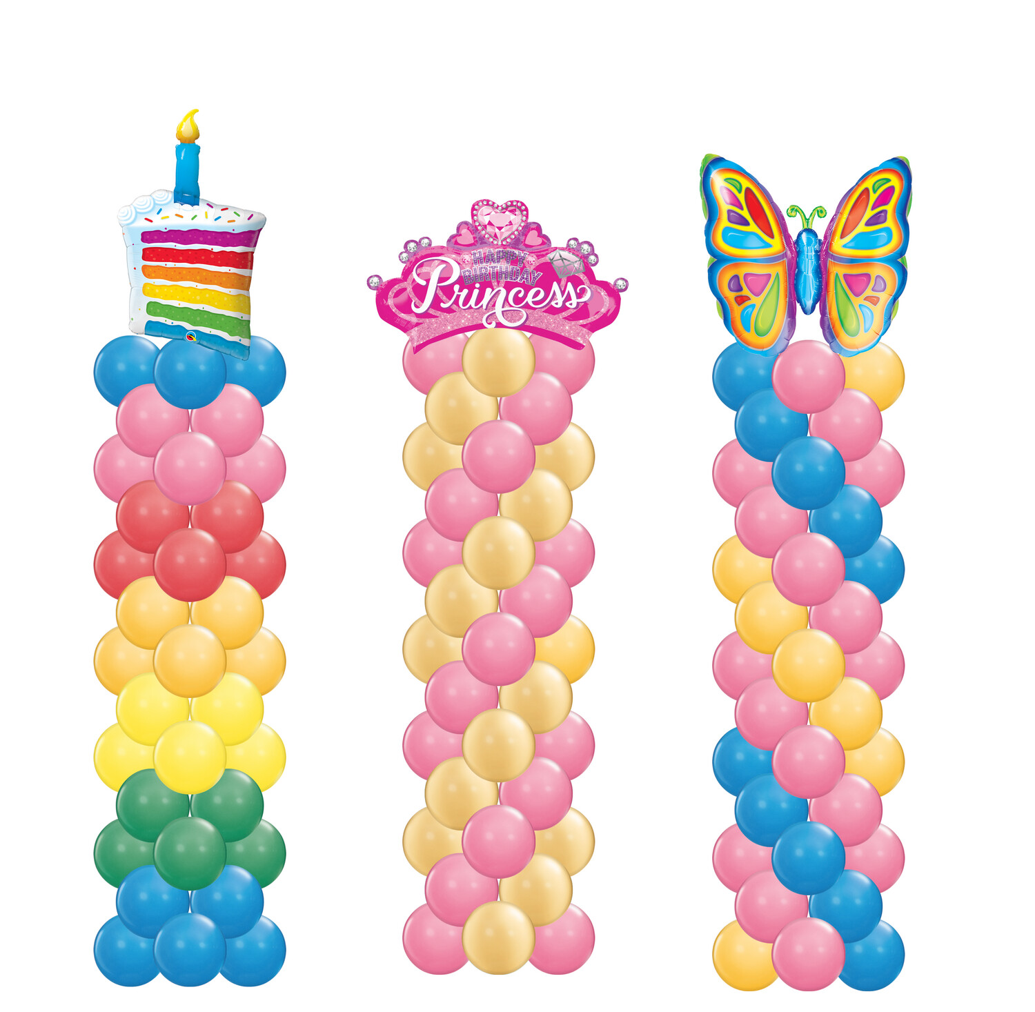 Big birthday balloon column, cake, birthday princess or butterfly