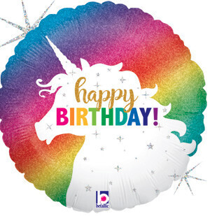 Glitter unicorn happy birthday balloon, 18 inches