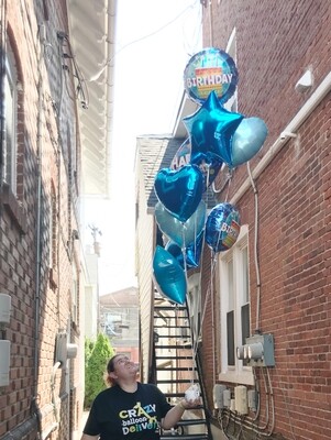HUGE tall blue helium birthday FOIL balloons (indoors)