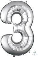 Giant number 3 balloon, three-feet tall, helium filled