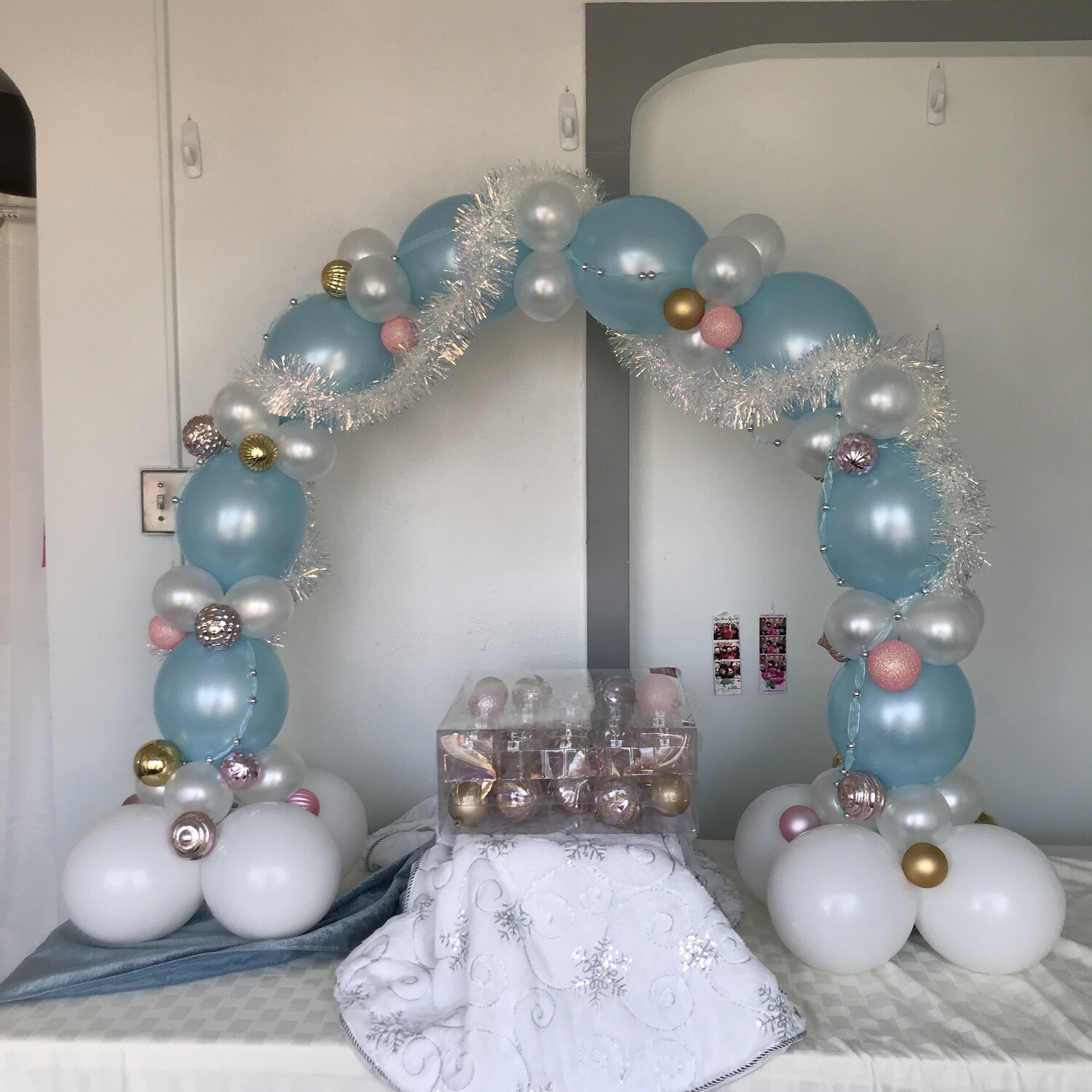 Cake table top balloon Arch, any theme or color, air filled, Indoors only.