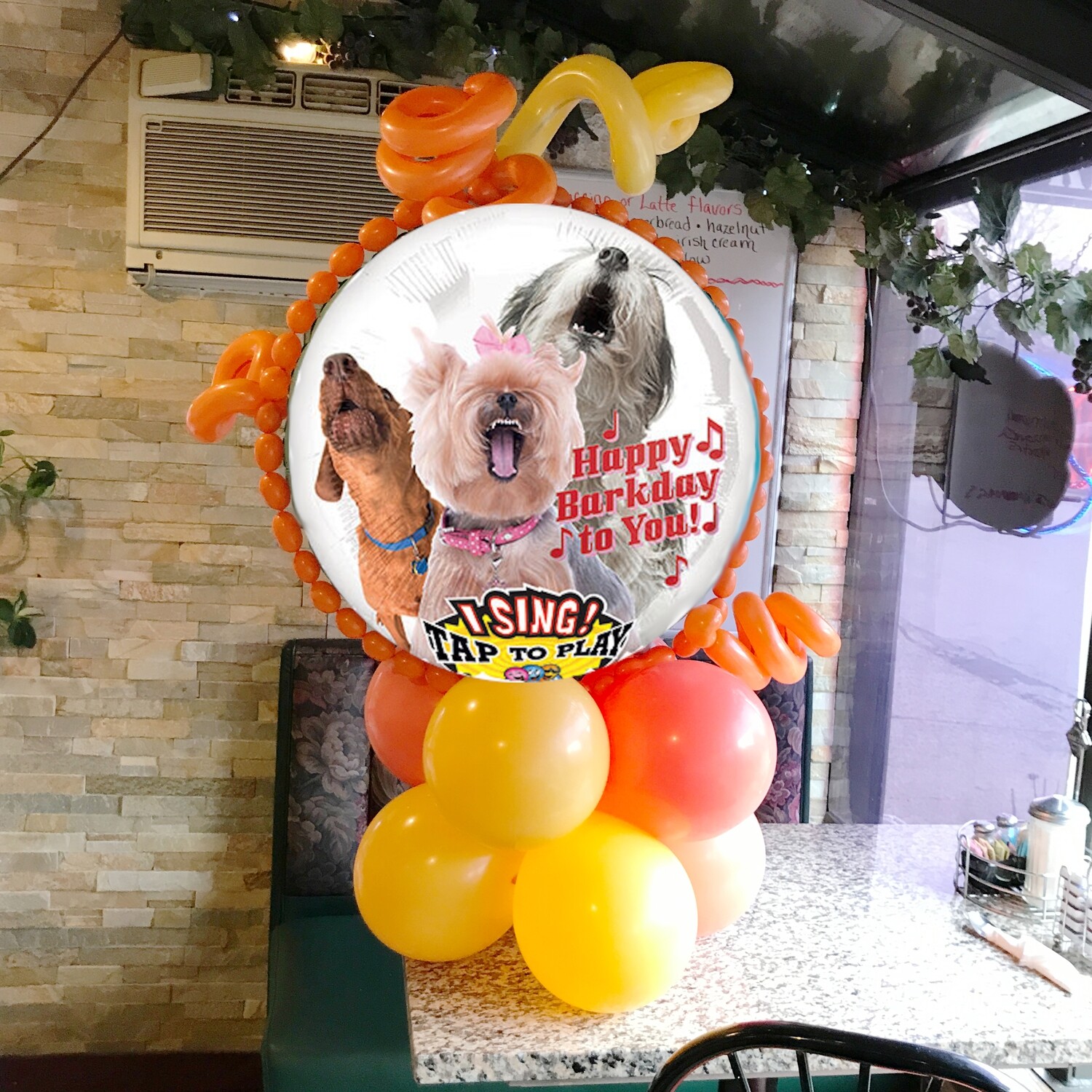 Giant singing balloon bouquet with dogs, air filled