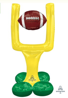Football goal balloon display, air filled with a weight