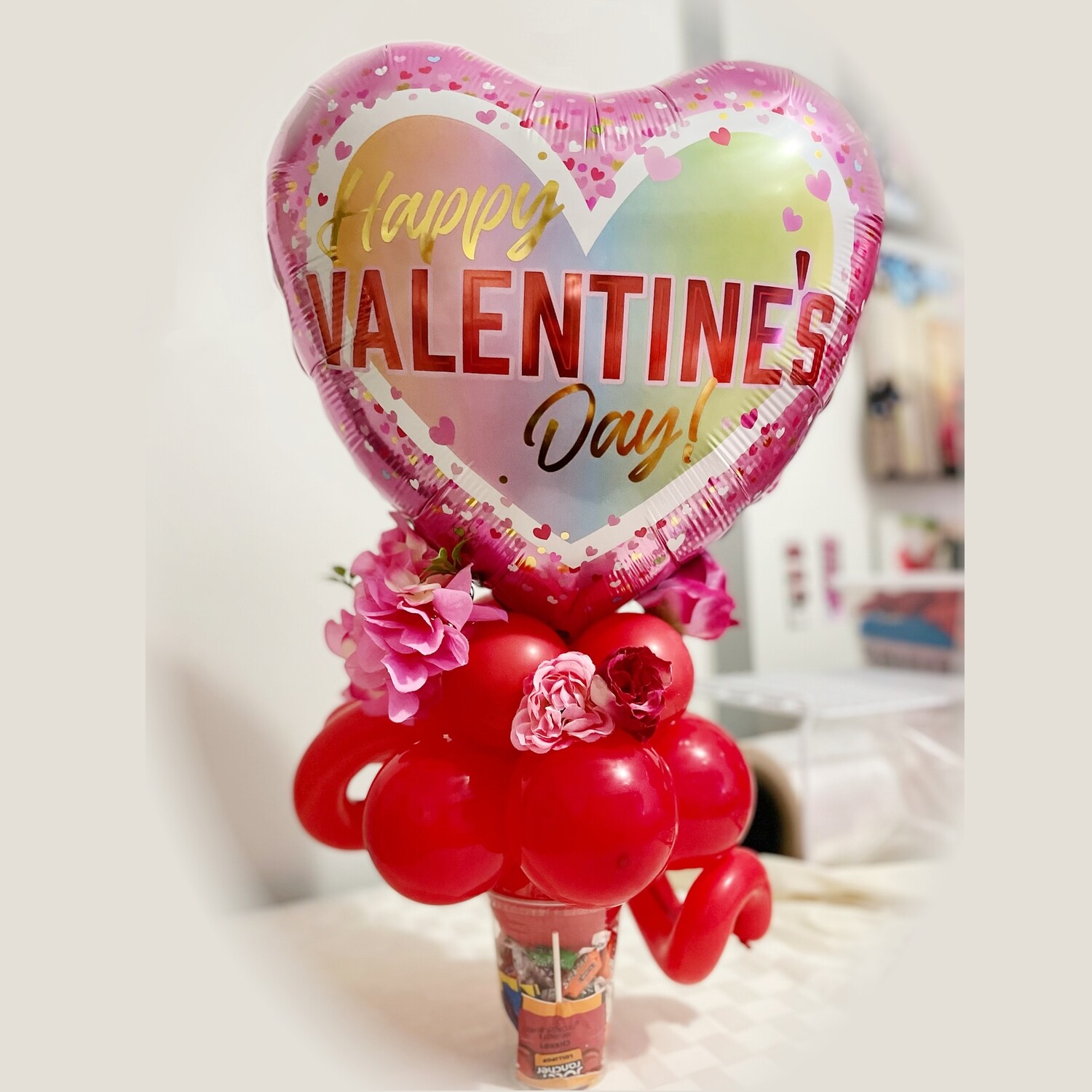 Happy Valentine's day Pink balloon on a cup