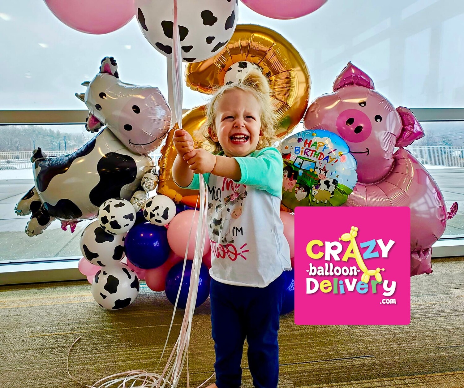 Number birthday balloon arrangement with animals