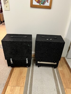 2 Leffler magician's rolling table cases with enhancements