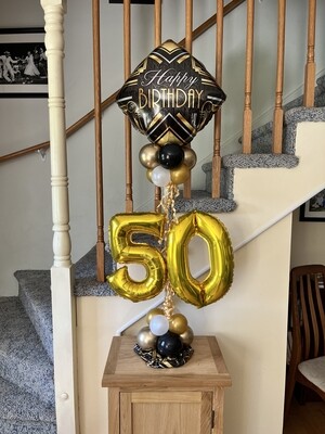 Art deco birthday balloon (with number), about 4 feet (indoors)
