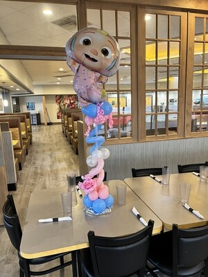 Character topped balloon, about 4 feet (indoors)