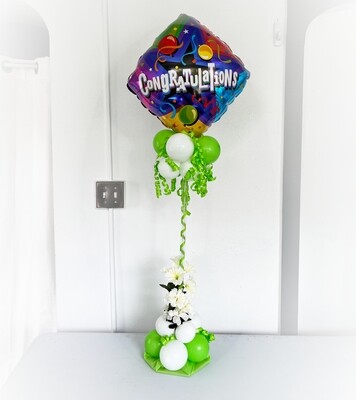 Congratulations balloon with florals, about 4 feet (indoors)