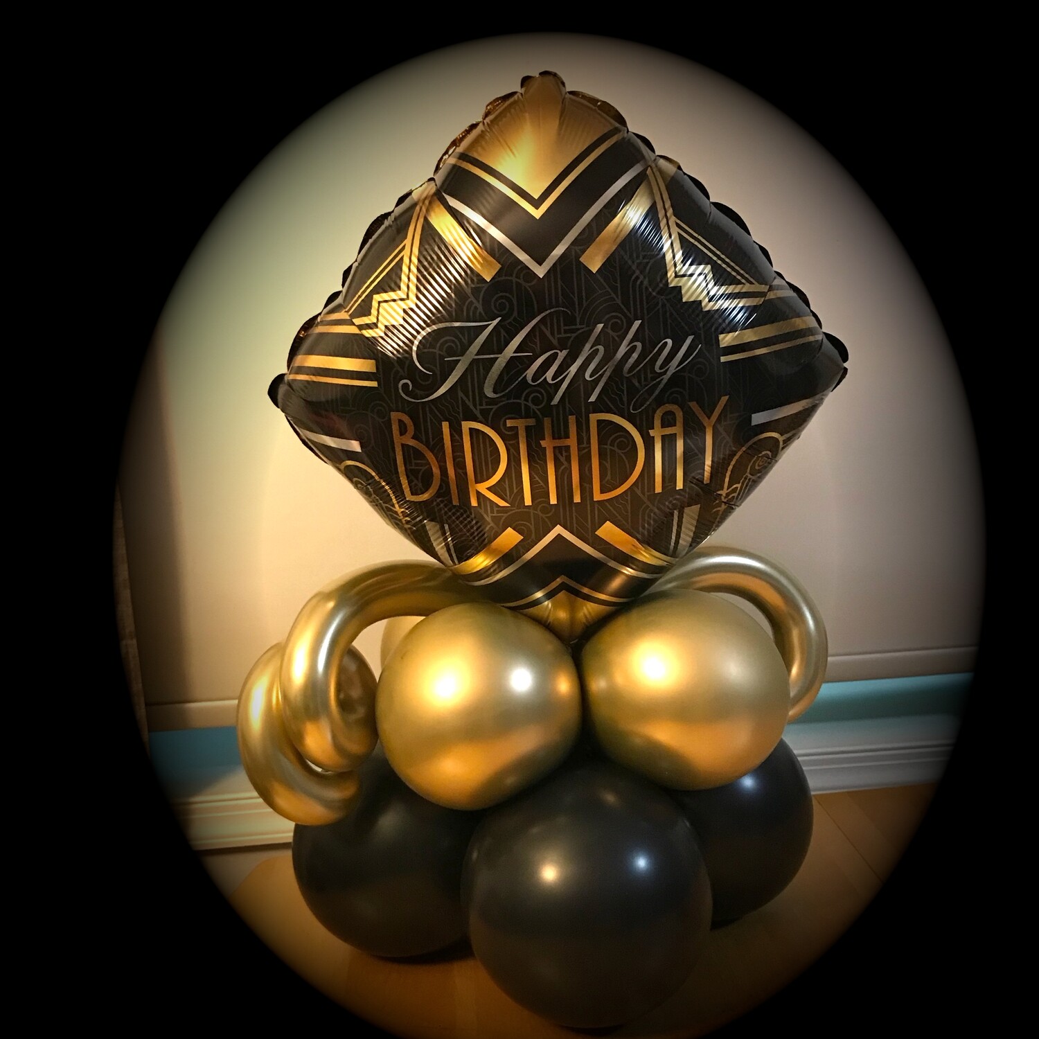 Low bubble birthday balloon gold & black art deco topper (indoors only)
