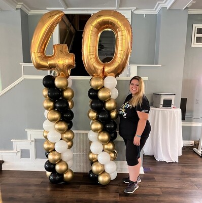 TWO Classic balloon columns with giant number topper (indoors)