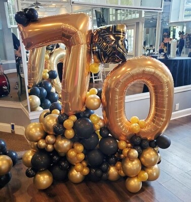 Organic Gold swanky Jumbo birthday number balloon arrangement, 2 digits