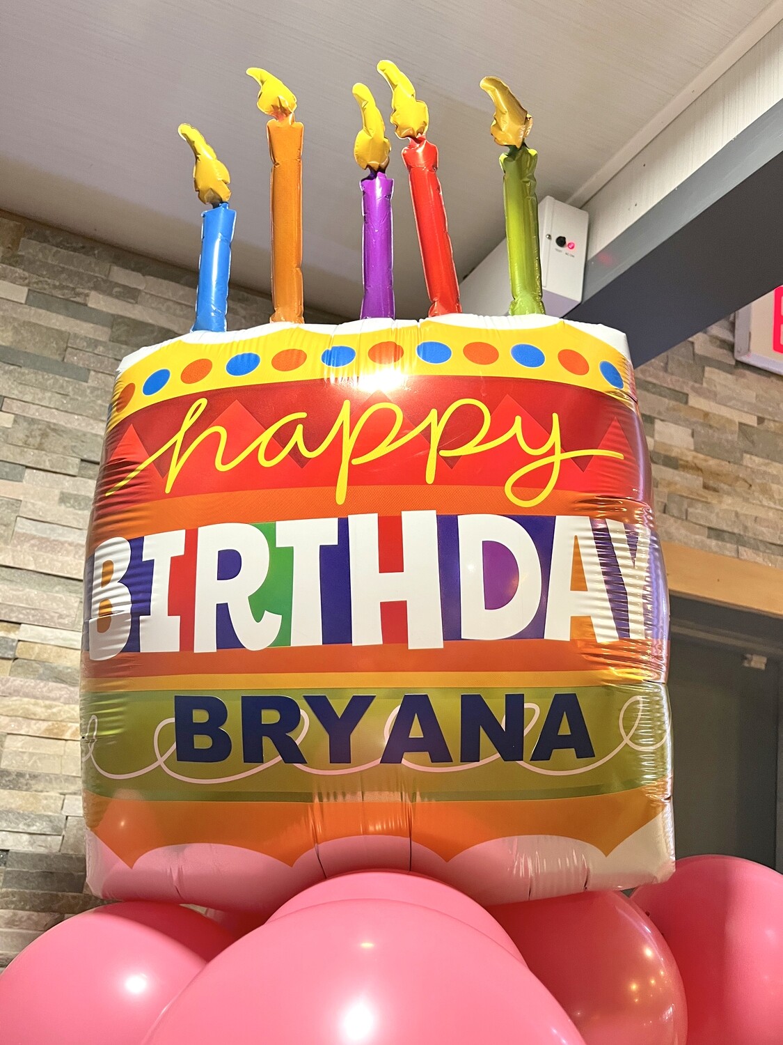personalized birthday balloon arrangement, air filled waver