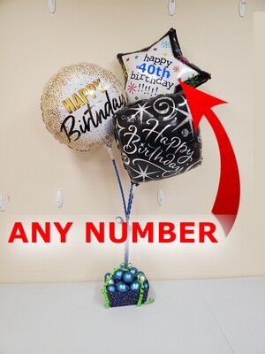 Black White and Gold Number Birthday Balloon Bouquet, helium free (for indoors)
