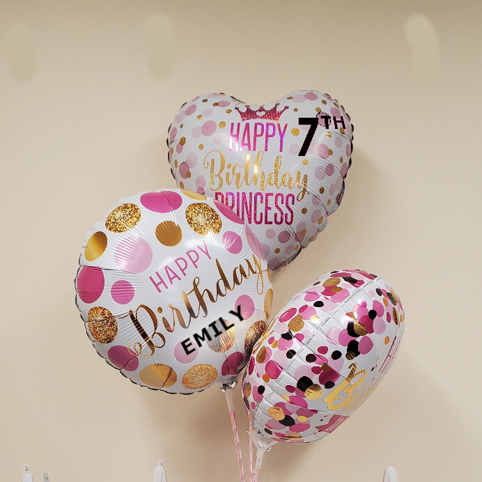 Pink Princess Birthday Balloon Bouquet, helium free (for indoors)