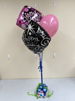 Pink & Black birthday girl Balloon Bouquet delivery, helium free (for indoors)