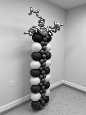 Space saving fancy balloon column 5 foot high with swirls topper (indoors)