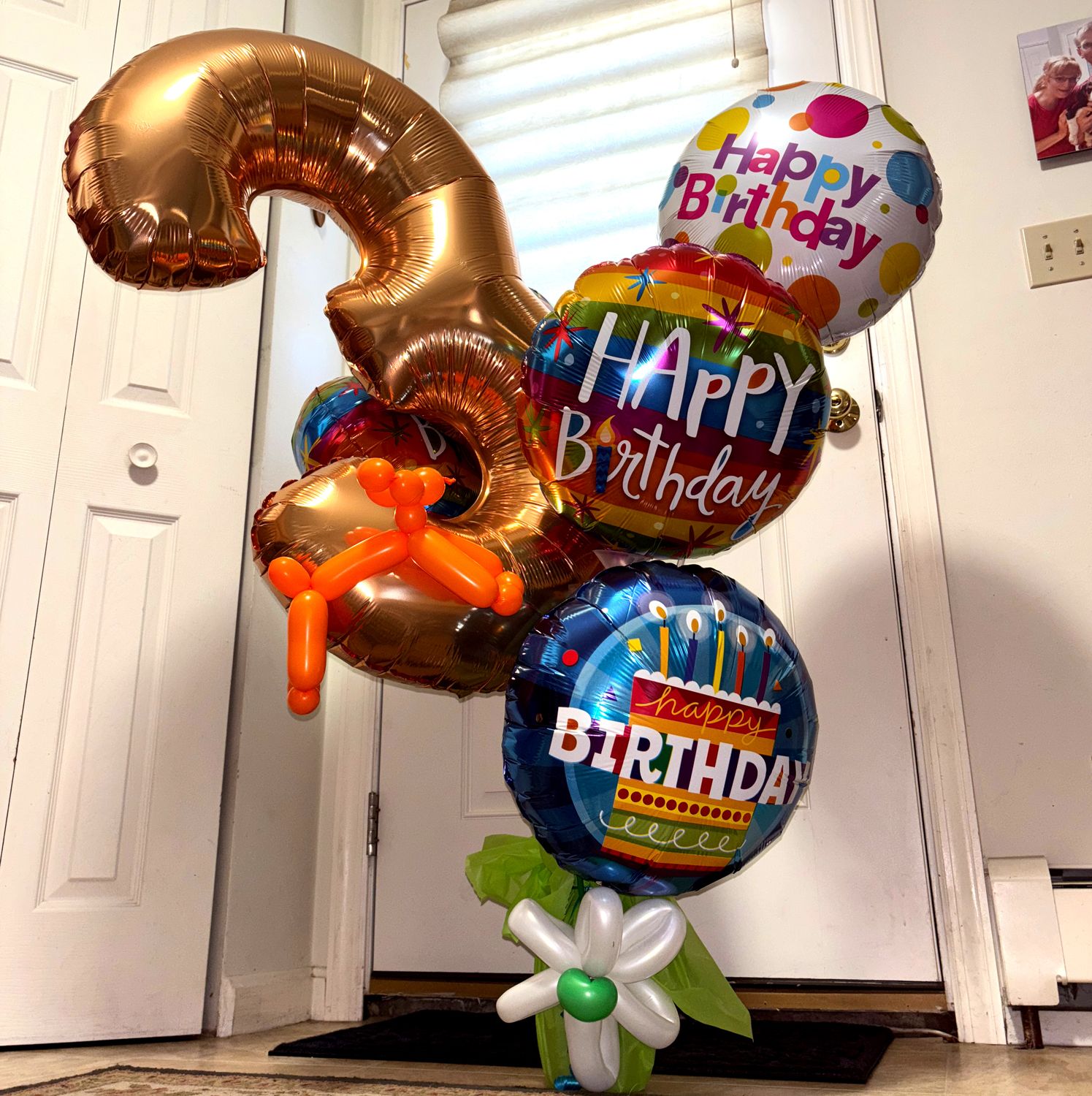 Crazy Good Custom Balloon Bouquet Delivery, with their name, number, the works. Helium free (indoors)