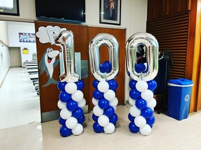 Three balloon columns with letters or numbers