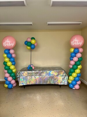 Cake table oh baby package with pink toppers