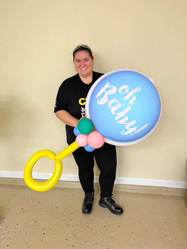 Blue giant baby rattle balloon decoration, Oh baby balloon