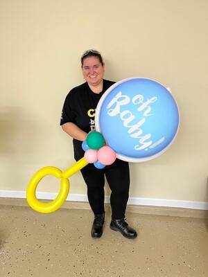Blue giant baby rattle balloon decoration, Oh baby balloon