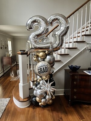 Glitzy balloon column with 2 numbers or letters on top (indoor only)