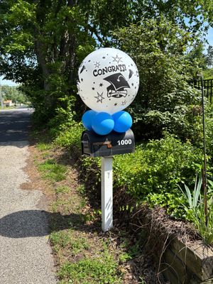 Mailbox giant congrats graduation balloon, inflated and installed