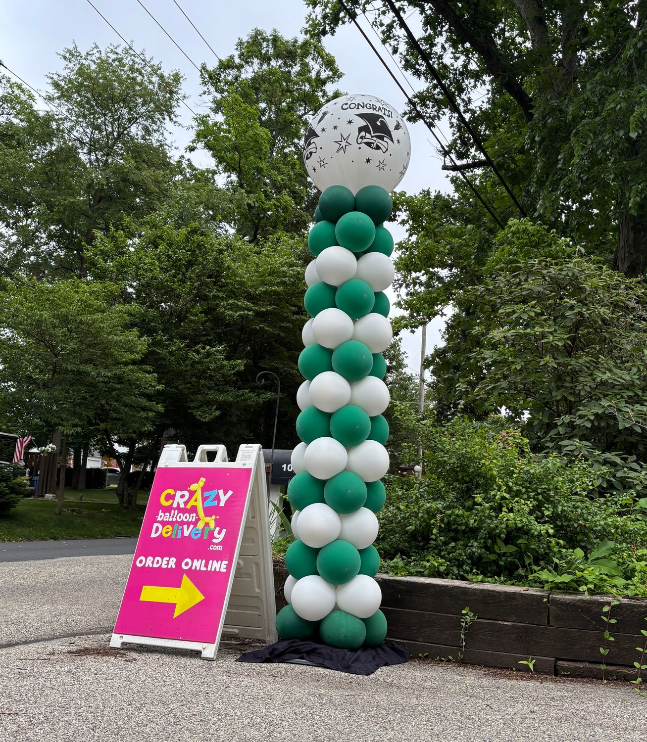 Classic used congrats balloon column, green &amp; white