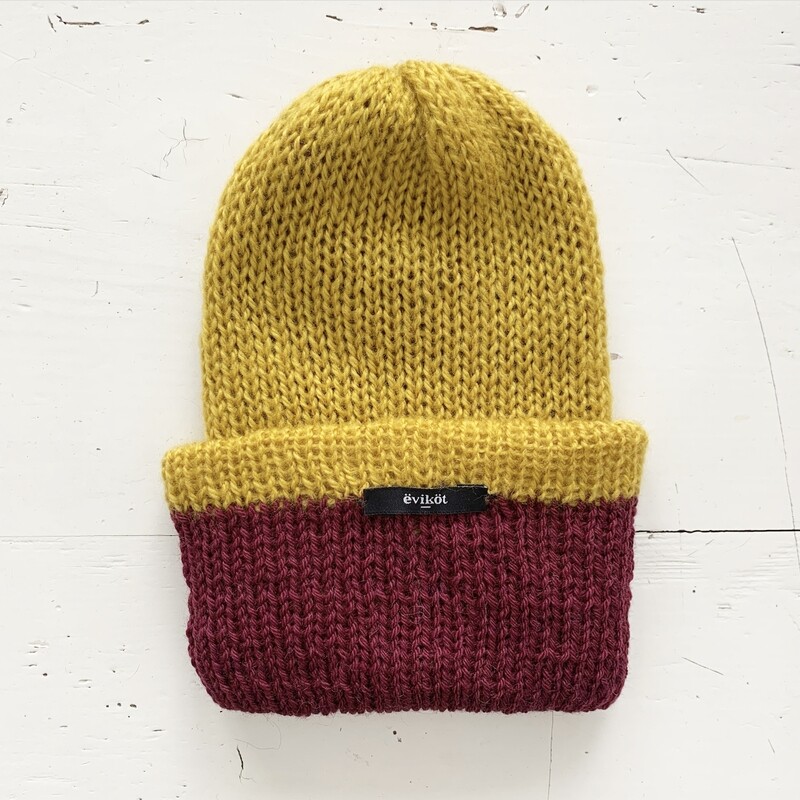Mustard and Bordeaux Mohair Hat