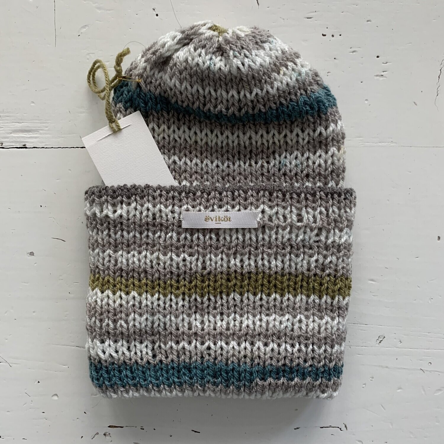 Green and Grey Stripey Hat