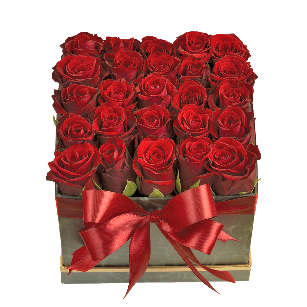 Krabička plná červených ruží