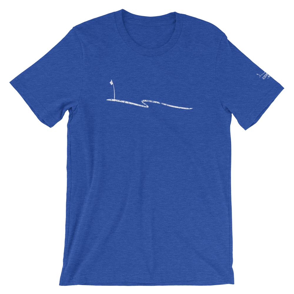 JKD Swoosh Grunge - Unisex T-shirt (White on Heather True Royal), Size: S