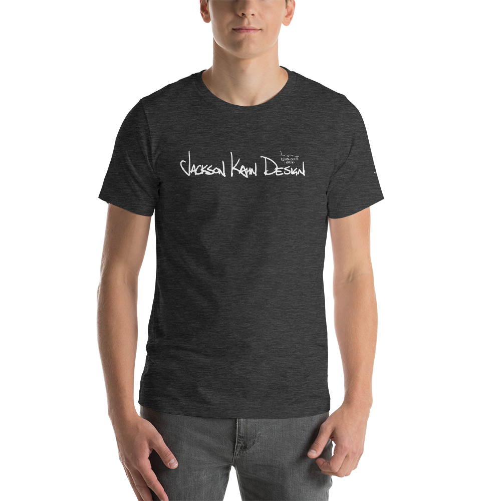 JKD Handwritten - Unisex T-Shirt (White on Dark Gray Heather), Size: S